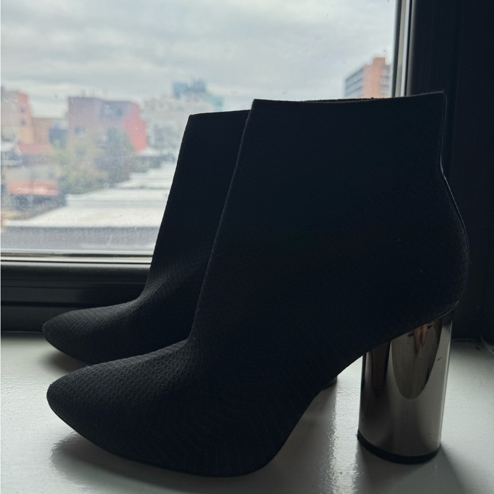 Black Ankle Boots with Silver Heels